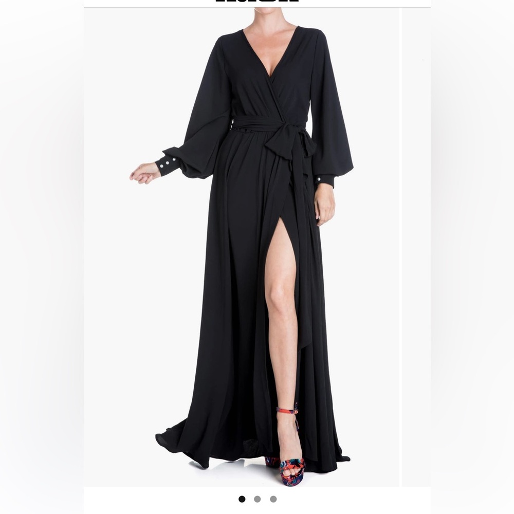 MEGHAN LA - Surplice V-Neck Self Tie Wrap Maxi Dress